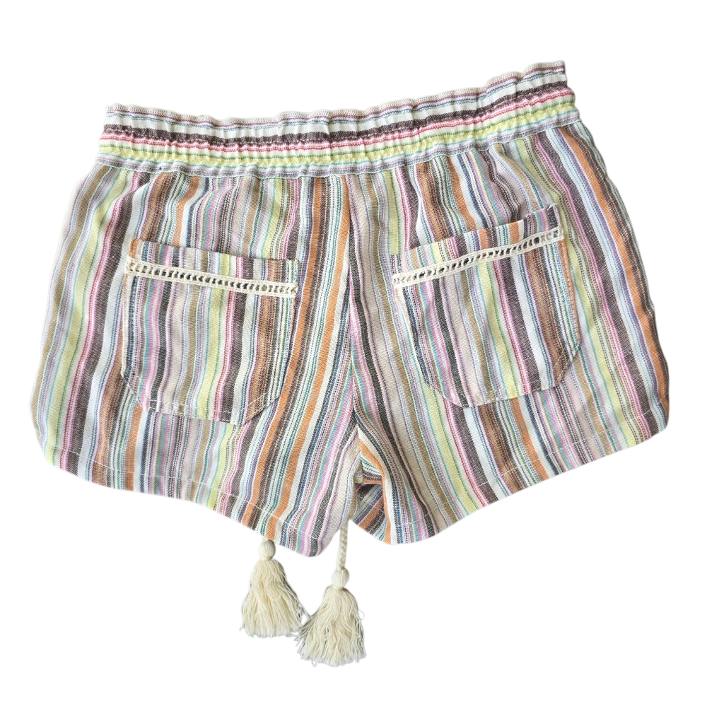 Rewind Multicolor Cream Striped Linen Blend Pull On Shorts Tassels Size XXS NWT - Picture 3 of 4